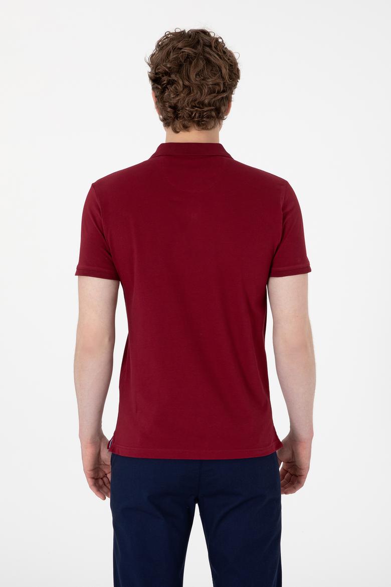 Erkek Slim Fit Polo Yaka Bordo Basic Tişört - 50298011157