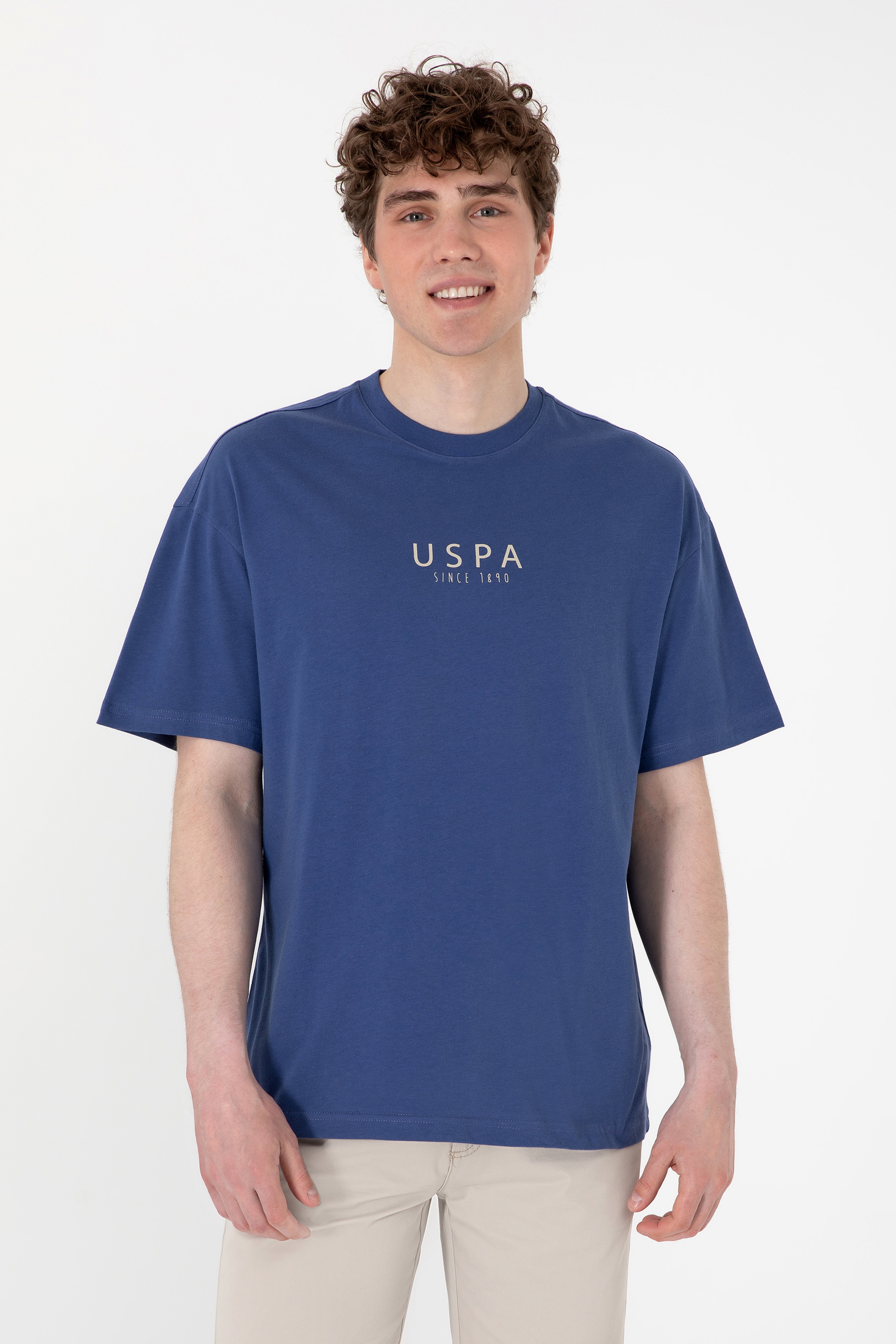 Erkek Oversize Fit Bisiklet Yaka Açık Lacivert Tişört - Image 1
