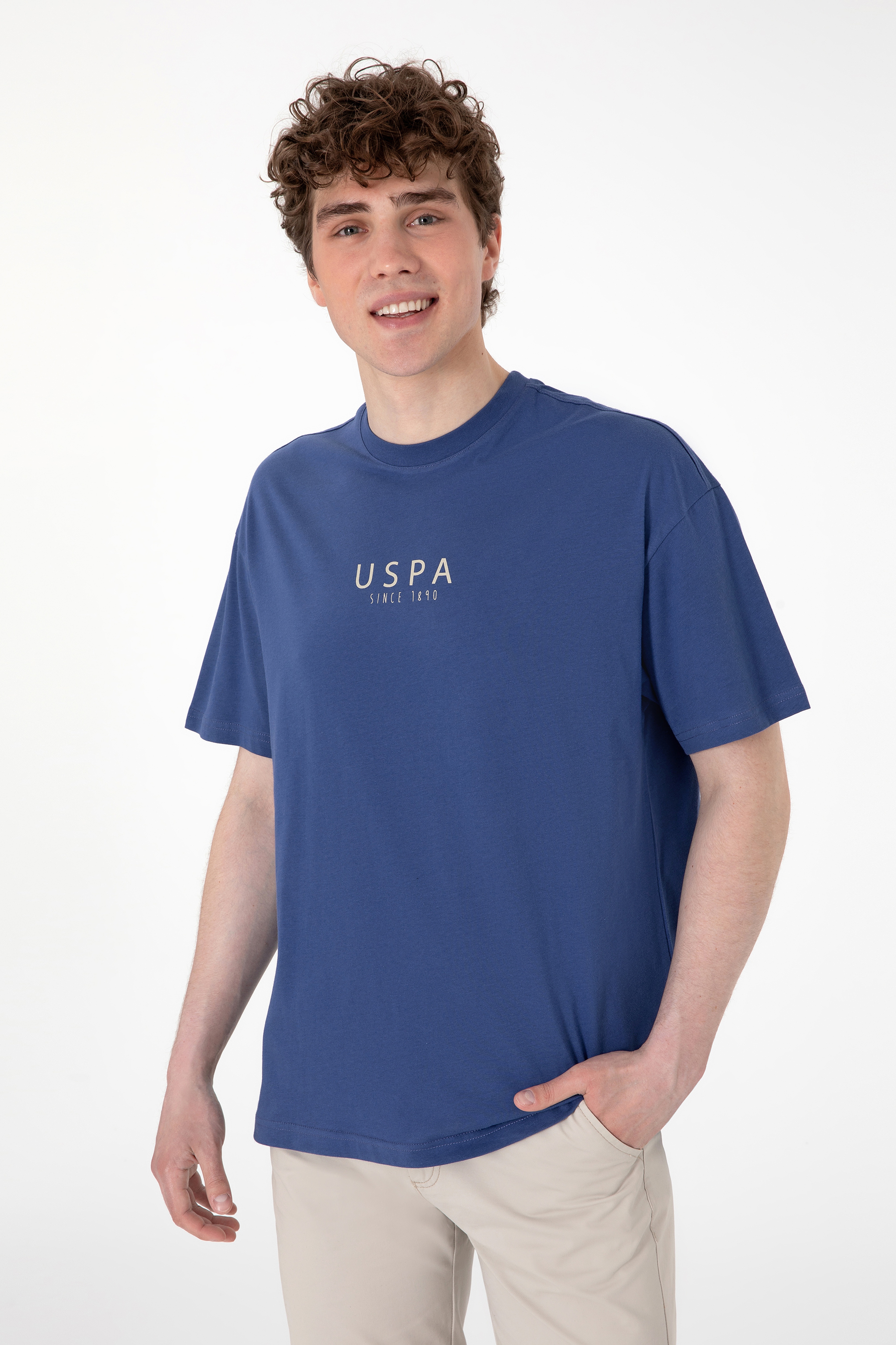 Erkek Oversize Fit Bisiklet Yaka Açık Lacivert Tişört - Image 3