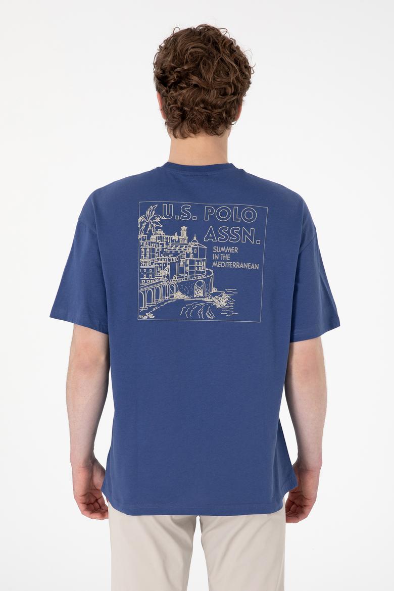 Erkek Oversize Fit Bisiklet Yaka Açık Lacivert Tişört - 50299543016