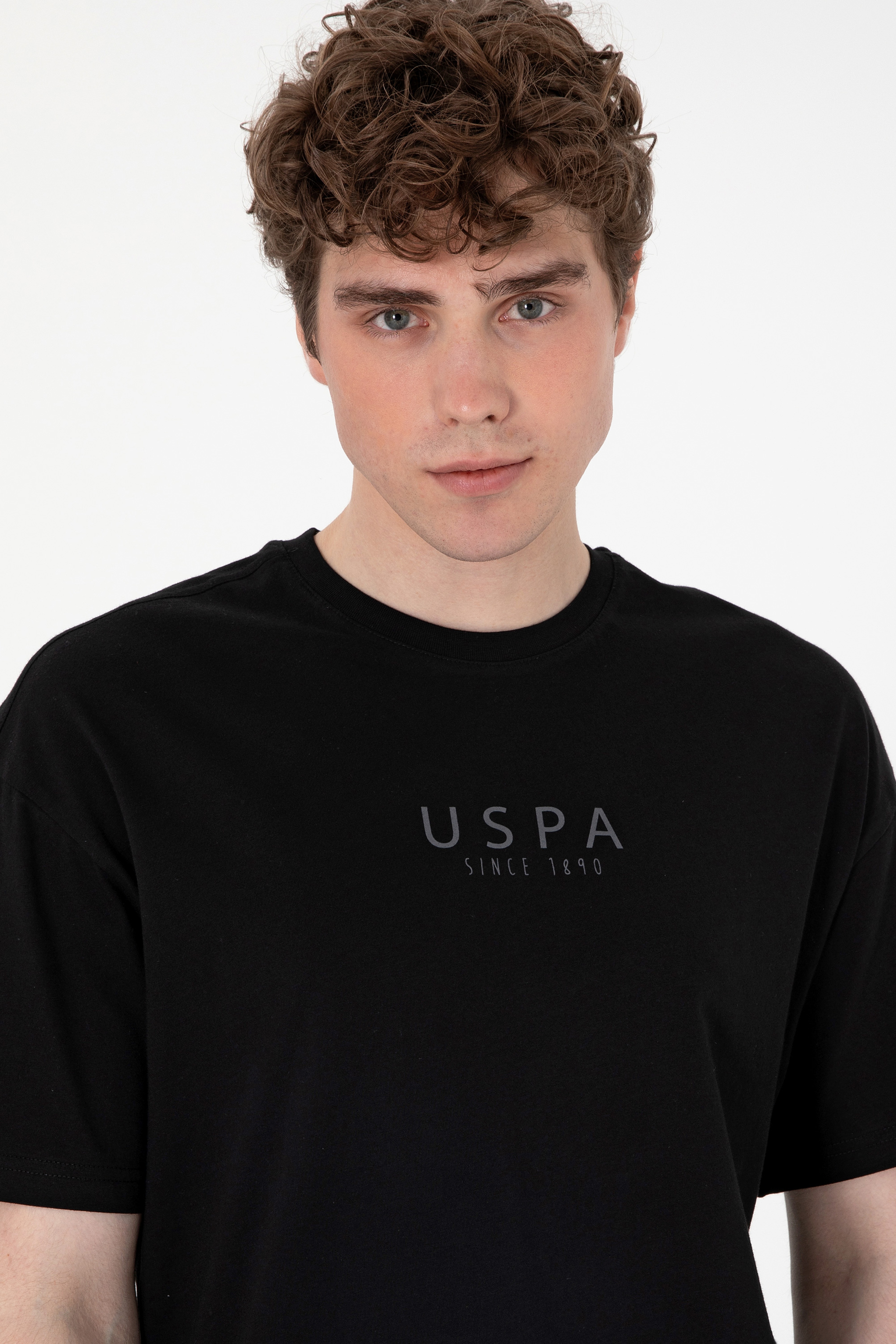 Erkek Oversize Fit Bisiklet Yaka Siyah Tişört - Image 2