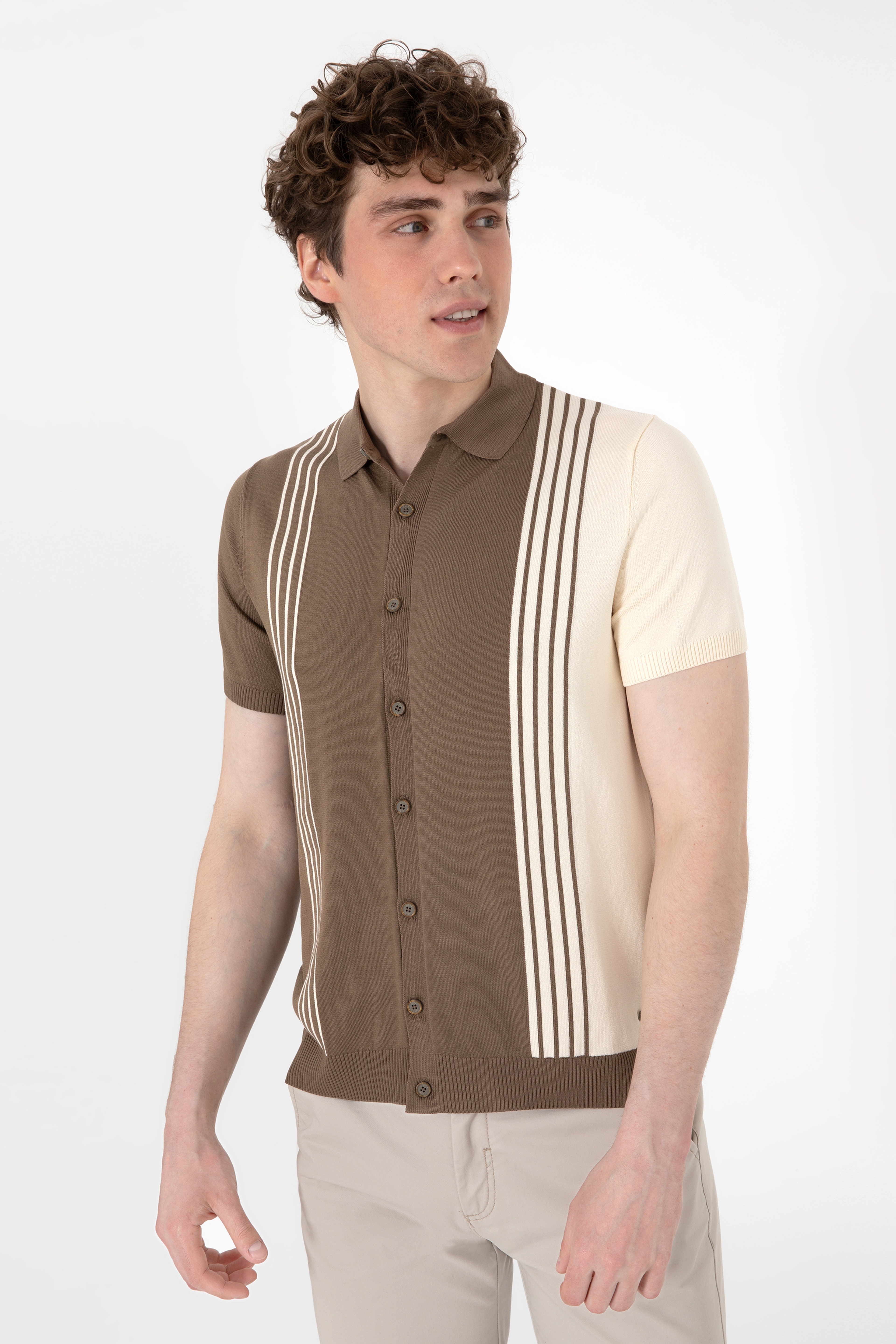 Erkek Regular Fit Vizon Triko Gömlek - Image 3