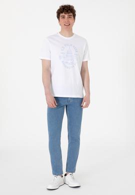 Erkek Regular Fit Bisiklet Yaka Beyaz Tişört - 50299545009