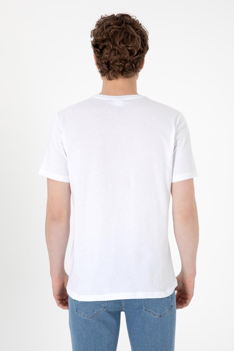 Erkek Regular Fit Bisiklet Yaka Beyaz Tişört - 50299545009