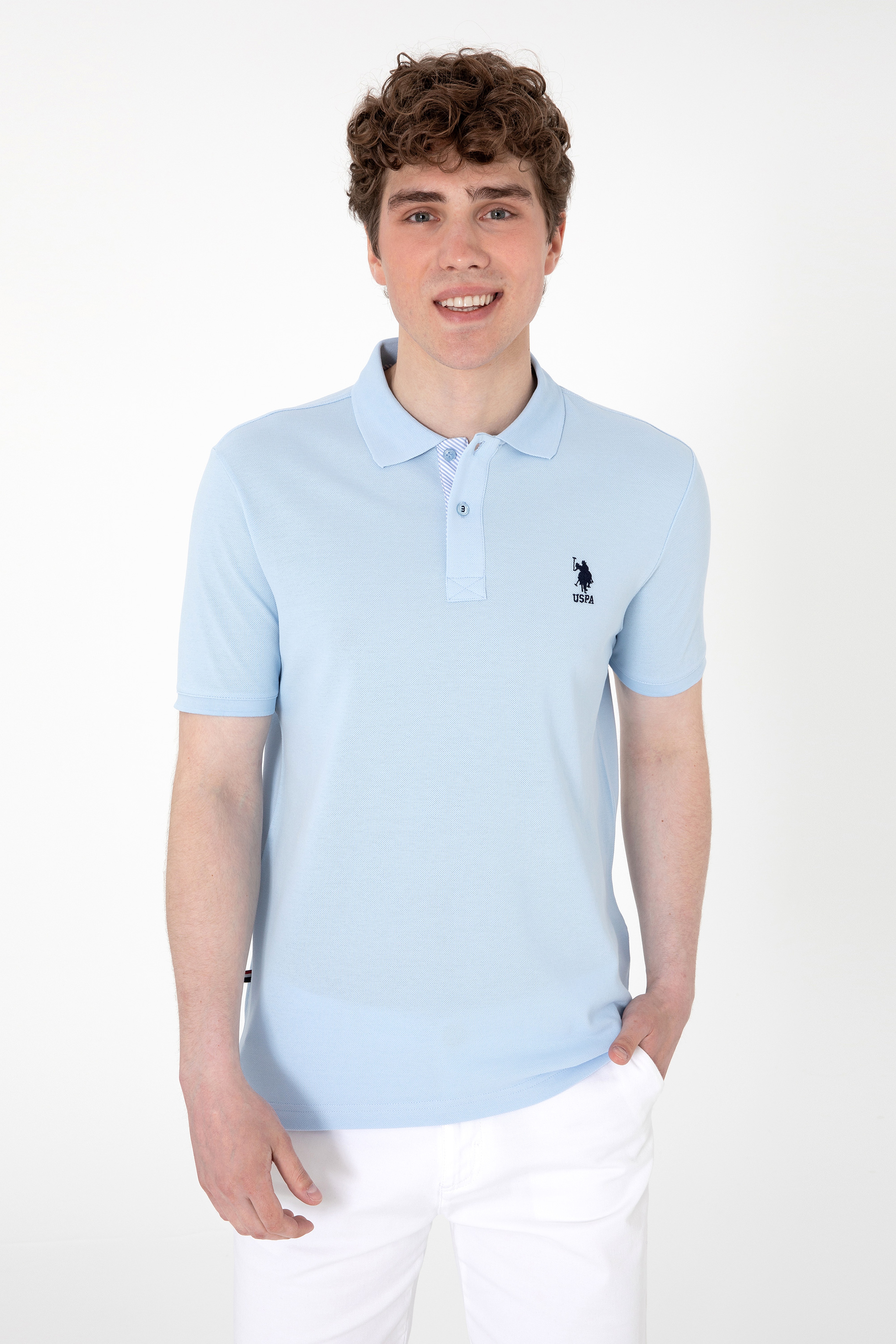 Erkek Regular Fit Polo Yaka Açık Mavi Basic Tişört