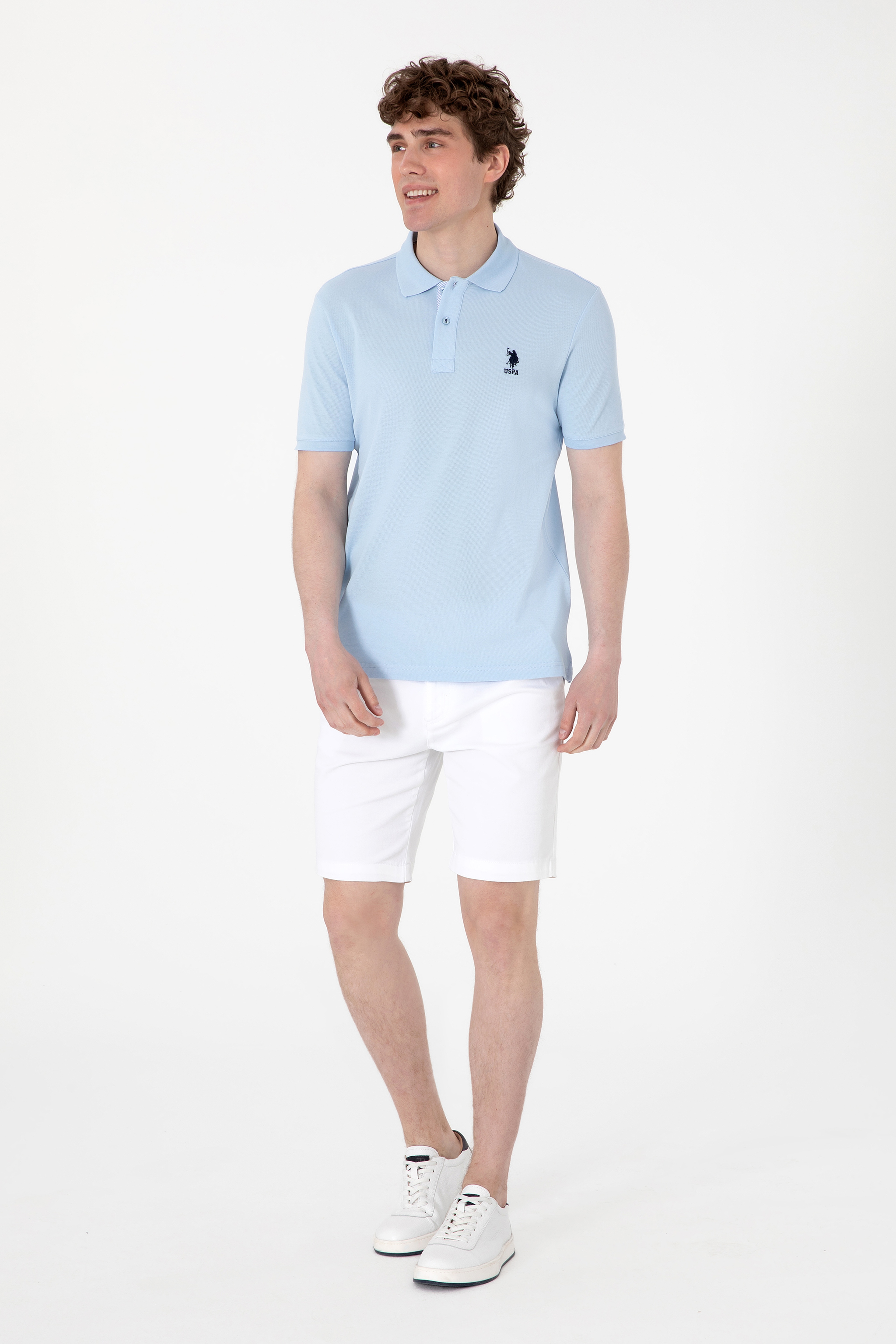 Erkek Regular Fit Polo Yaka Açık Mavi Basic Tişört - Image 4