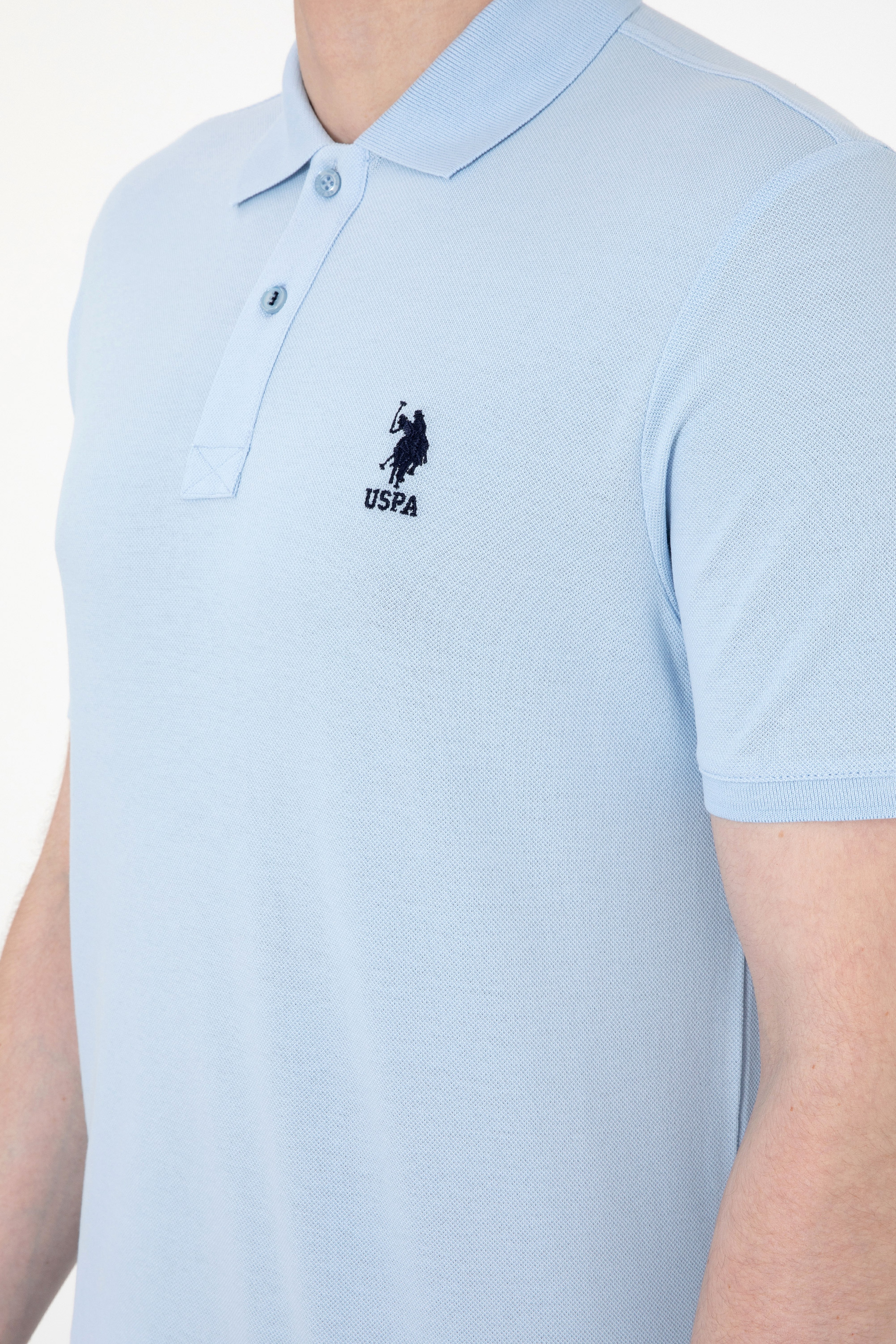 Erkek Regular Fit Polo Yaka Açık Mavi Basic Tişört - Image 7