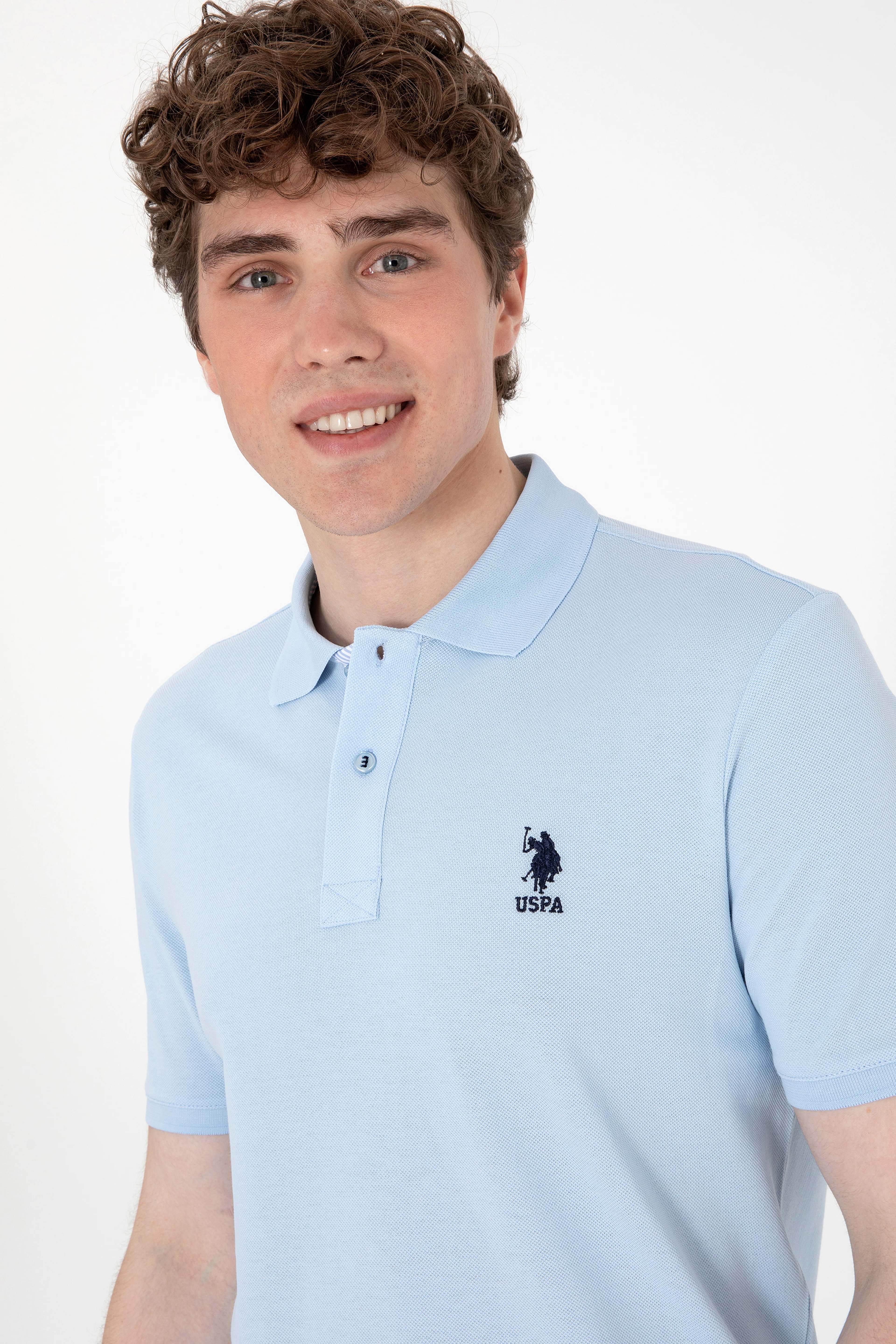 Erkek Regular Fit Polo Yaka Açık Mavi Basic Tişört - Image 2