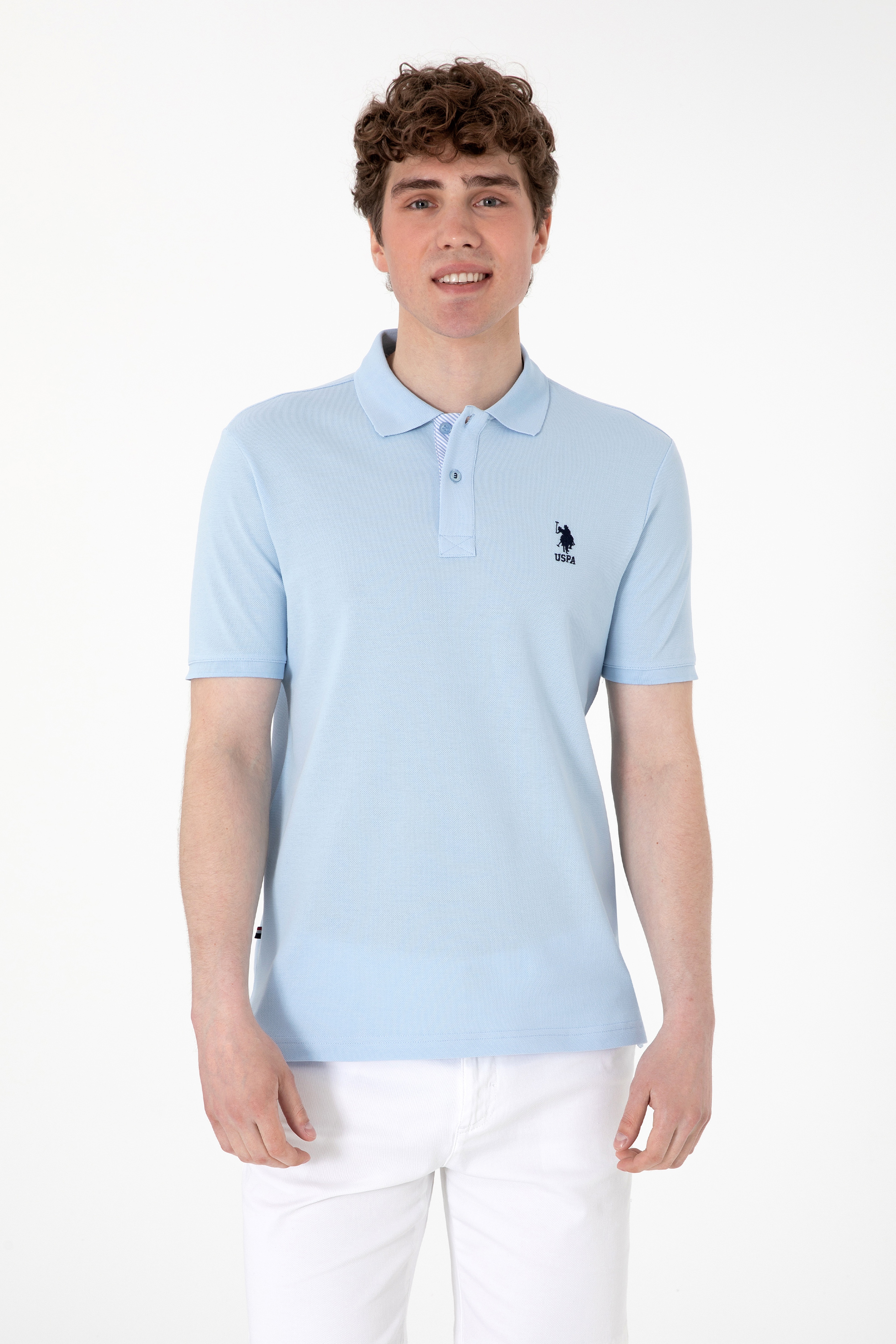 Erkek Regular Fit Polo Yaka Açık Mavi Basic Tişört