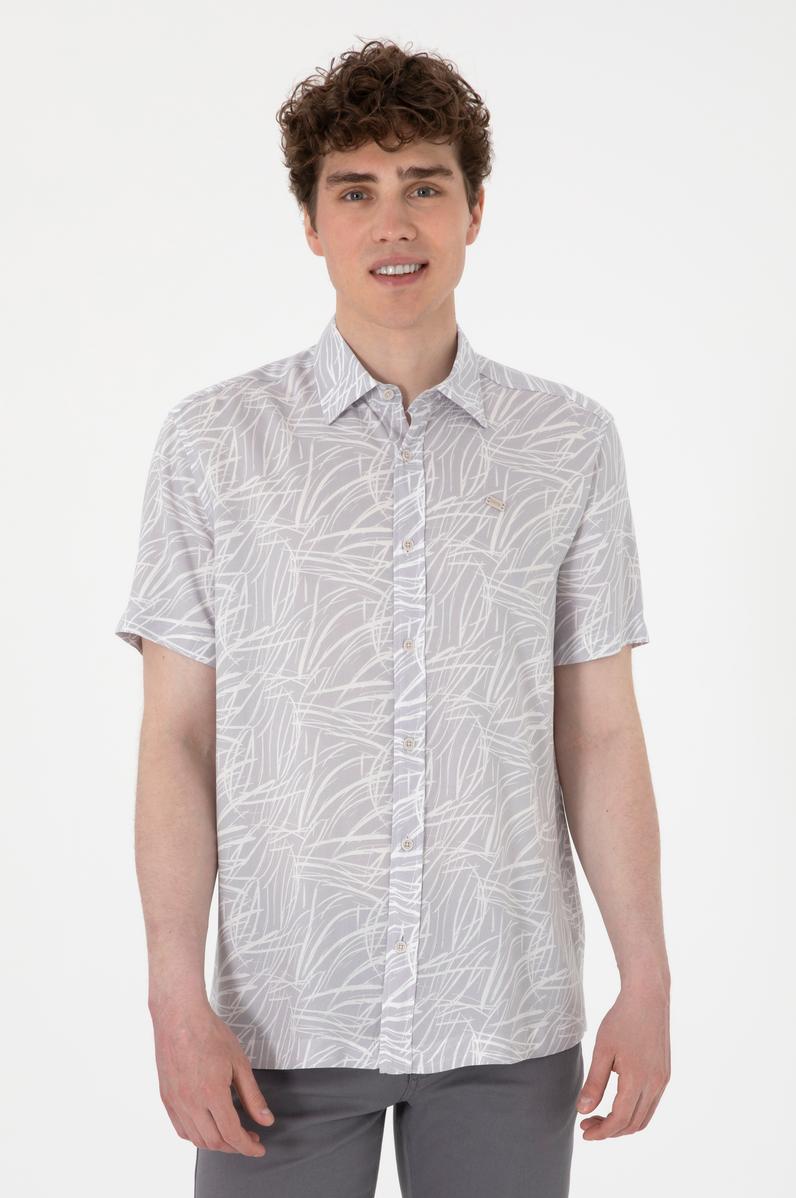 Erkek Açık Gri Kısa Kollu Gömlek