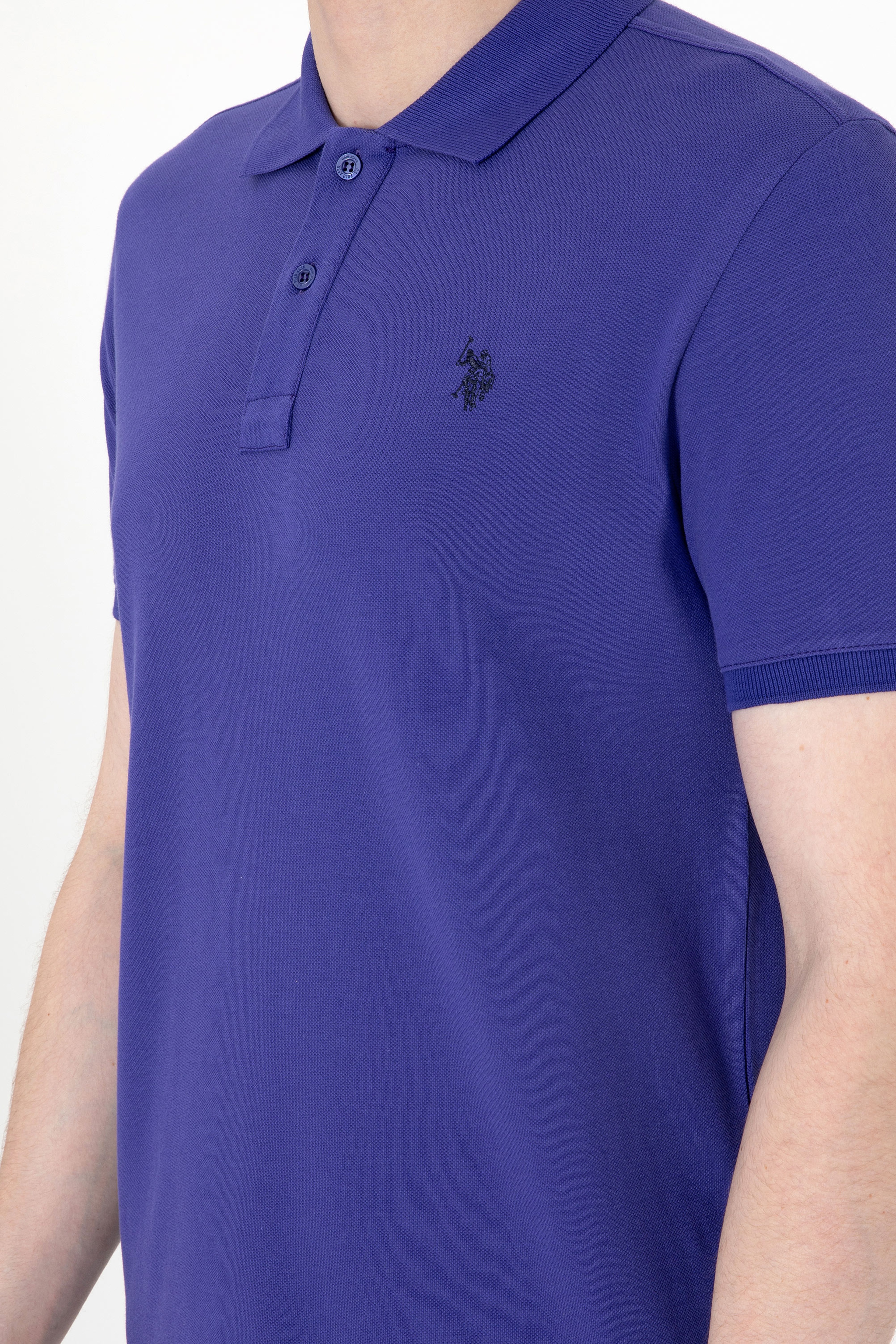Erkek Slim Fit Polo Yaka Mavi Basic Tişört - Image 7