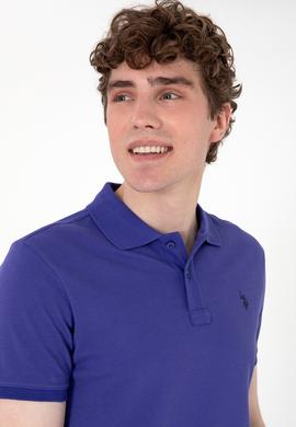 Erkek Slim Fit Polo Yaka Mavi Basic Tişört - 50297984353