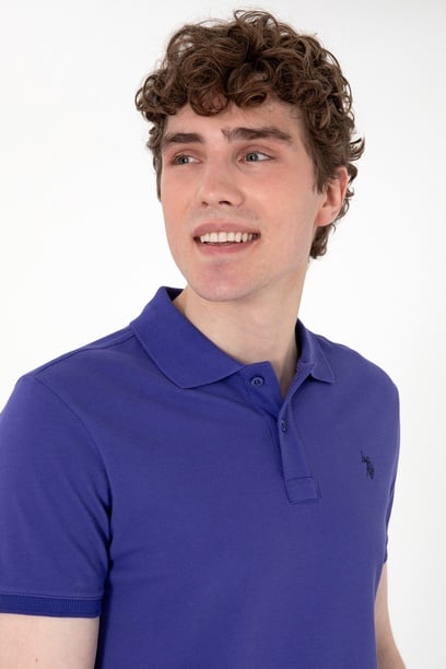 Erkek Slim Fit Polo Yaka Mavi Basic Tişört