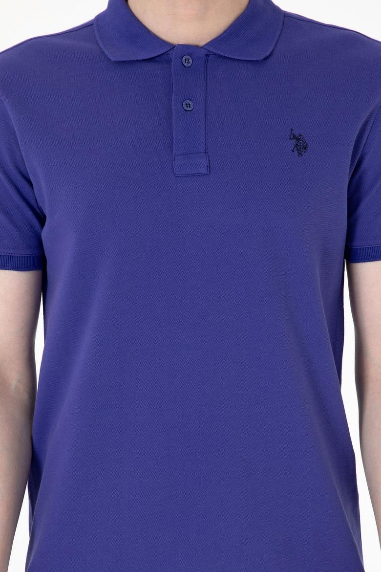 Erkek Slim Fit Polo Yaka Mavi Basic Tişört - 50297984353