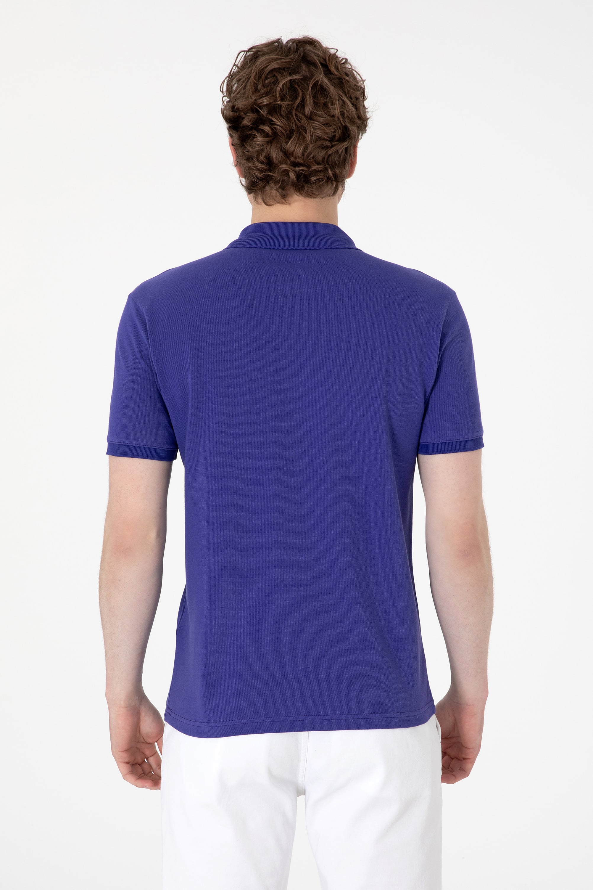 Erkek Slim Fit Polo Yaka Mavi Basic Tişört