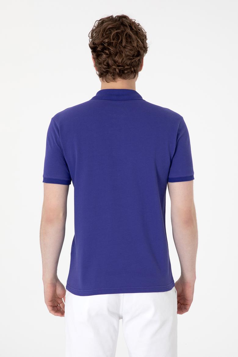 Erkek Slim Fit Polo Yaka Mavi Basic Tişört - 50297984353
