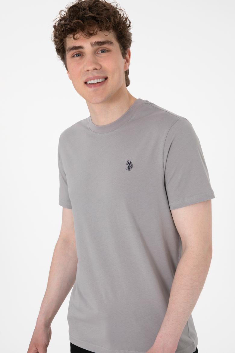 Erkek Regular Fit Bisiklet Yaka Koyu Gri Basic Tişört - 50298015108