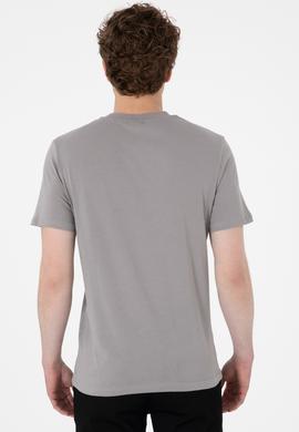 Erkek Regular Fit Bisiklet Yaka Koyu Gri Basic Tişört - 50298015108