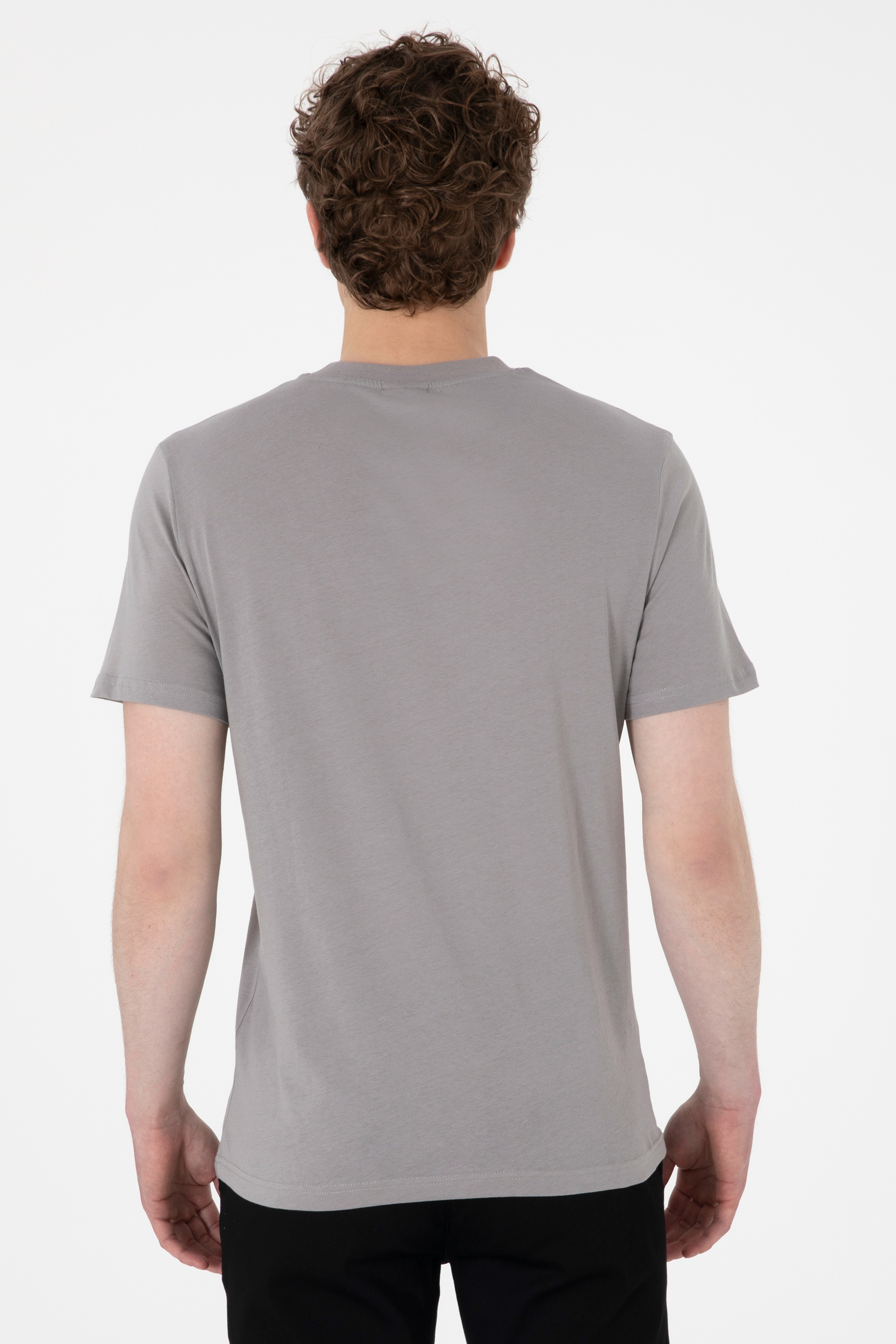 Erkek Regular Fit Bisiklet Yaka Koyu Gri Basic Tişört - Image 5