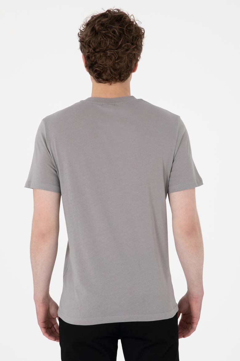 Erkek Regular Fit Bisiklet Yaka Koyu Gri Basic Tişört - 50298015108