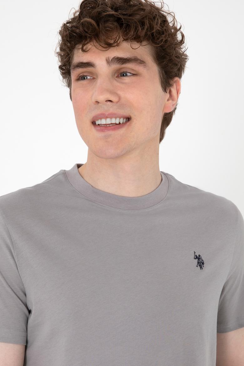 Erkek Regular Fit Bisiklet Yaka Koyu Gri Basic Tişört - 50298015108