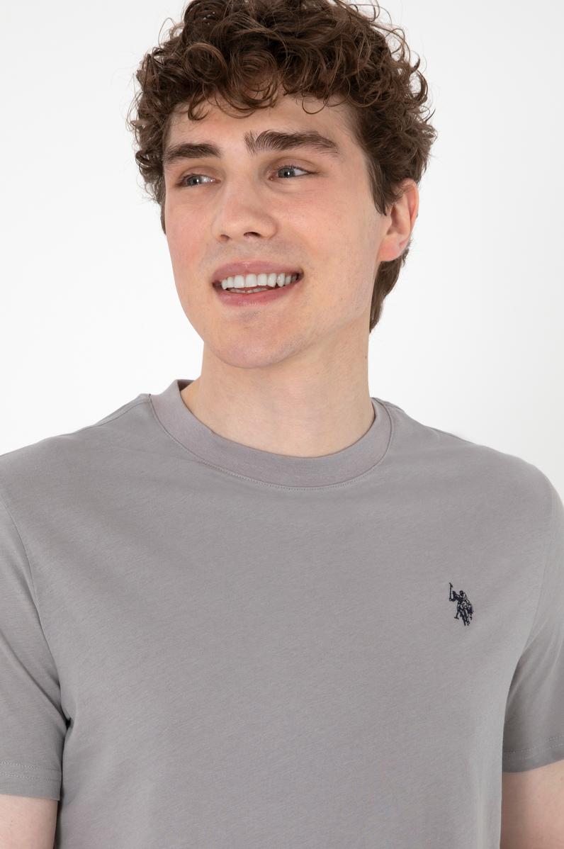 Erkek Regular Fit Bisiklet Yaka Koyu Gri Basic Tişört