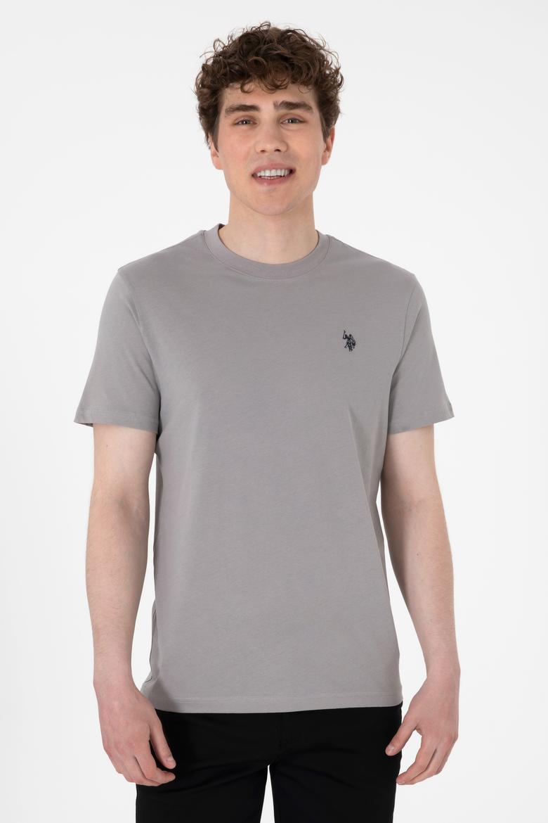 Erkek Regular Fit Bisiklet Yaka Koyu Gri Basic Tişört