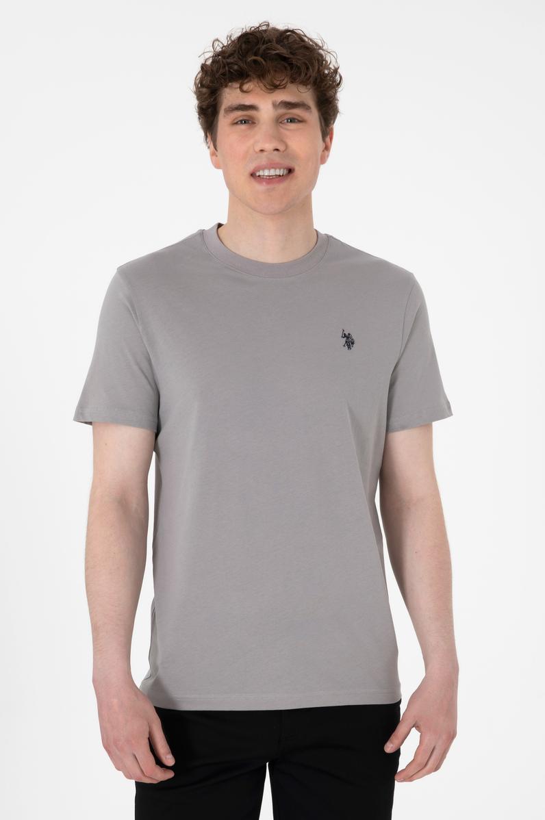 Erkek Regular Fit Bisiklet Yaka Koyu Gri Basic Tişört