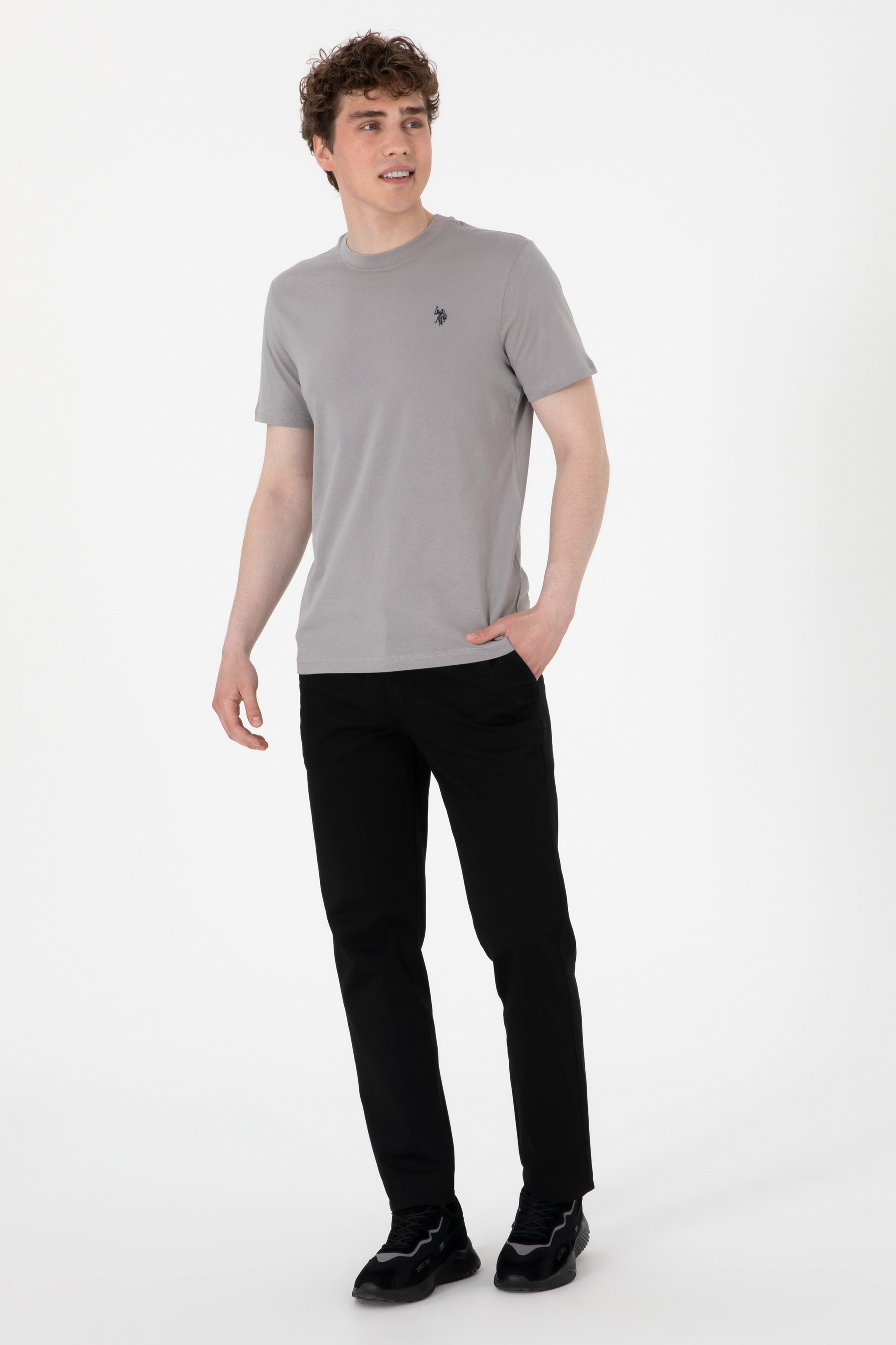 Erkek Regular Fit Bisiklet Yaka Koyu Gri Basic Tişört - Image 4