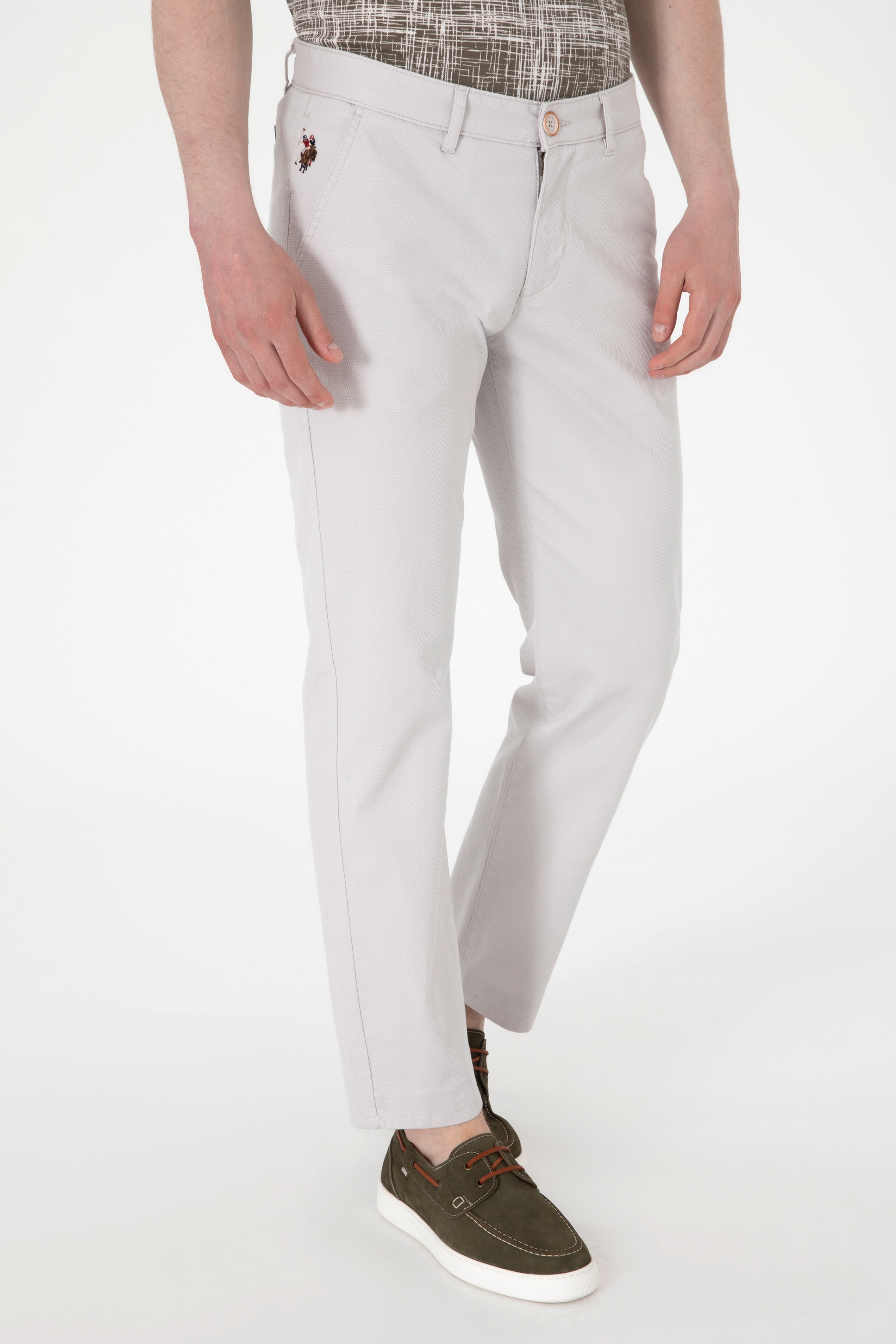 Erkek Regular Fit Açık Gri Kanvas / Chino Pantolon