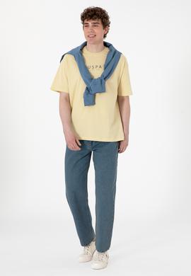 Erkek Oversize Fit Bisiklet Yaka Açık Haki Tişört - 50299543006