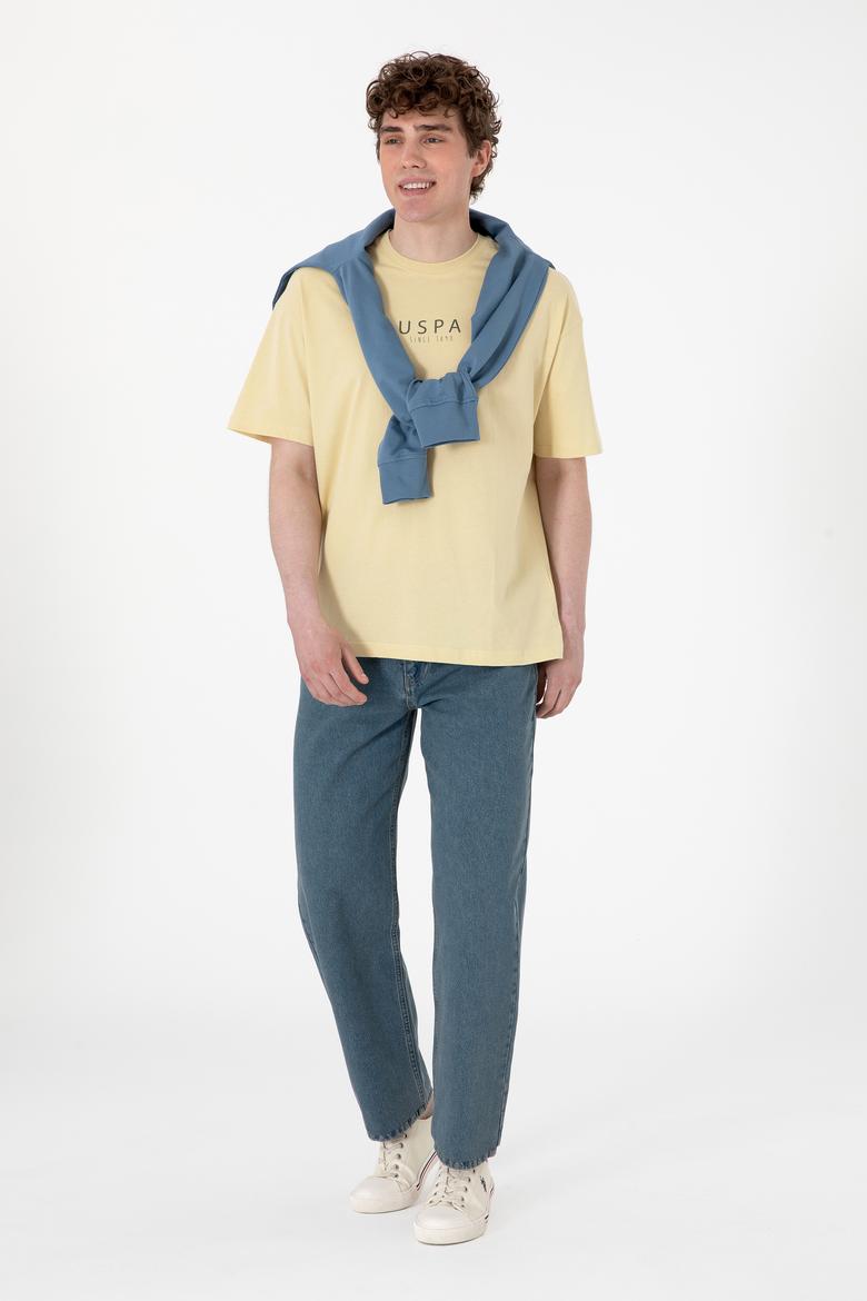 Erkek Oversize Fit Bisiklet Yaka Açık Haki Tişört - 50299543006