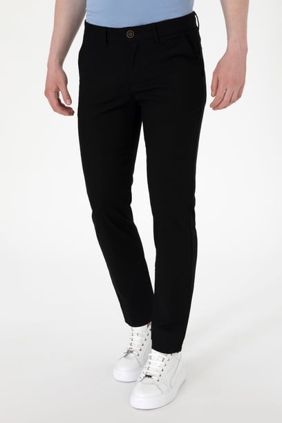Erkek Slim Fit Siyah Kanvas Pantolon