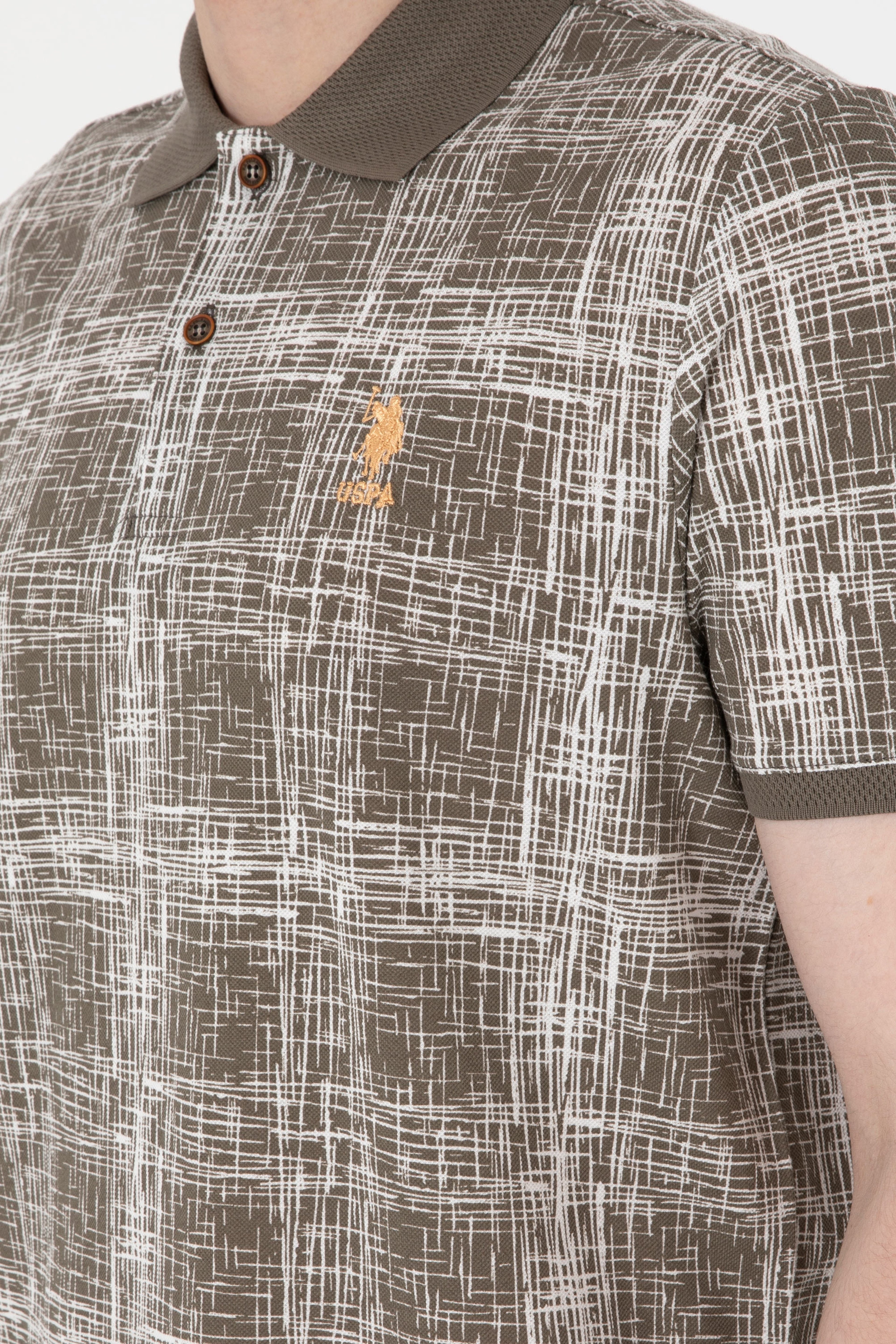 Erkek Regular Fit Polo Yaka Vizon Desenli Tişört