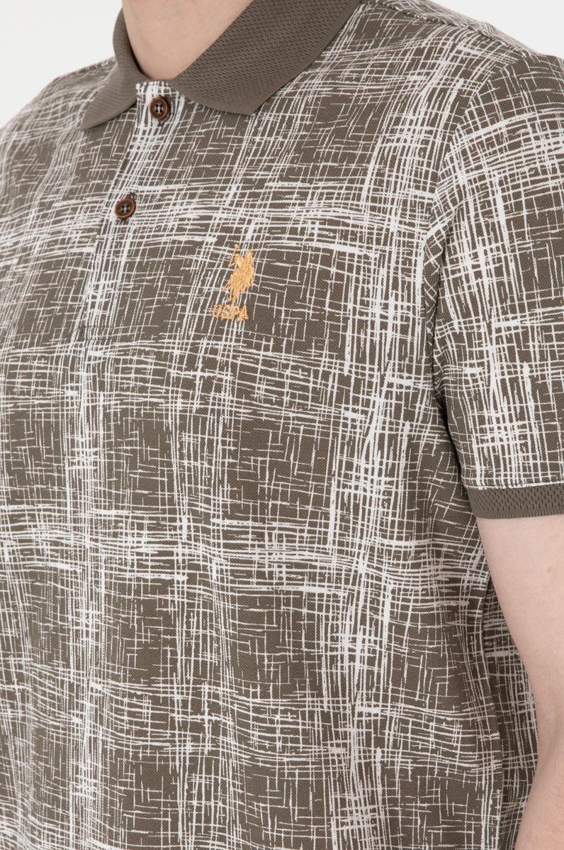 Erkek Regular Fit Polo Yaka Vizon Desenli Tişört