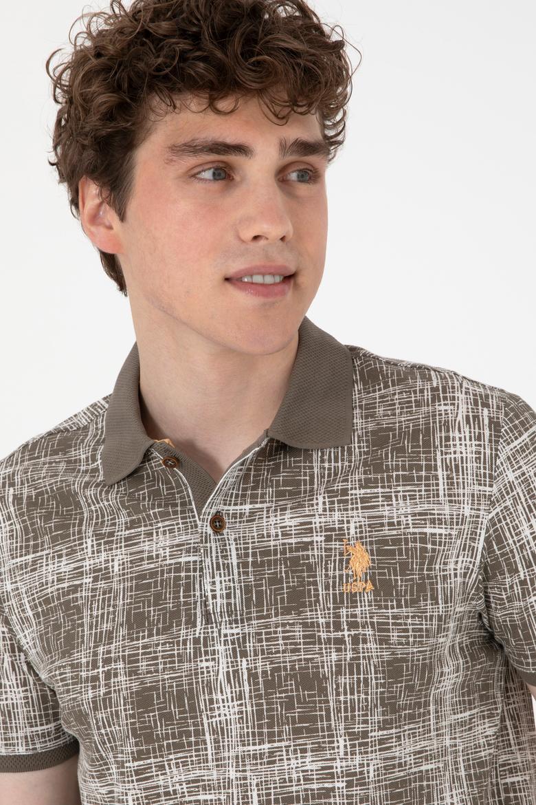 Erkek Regular Fit Polo Yaka Vizon Desenli Tişört - 50299641019
