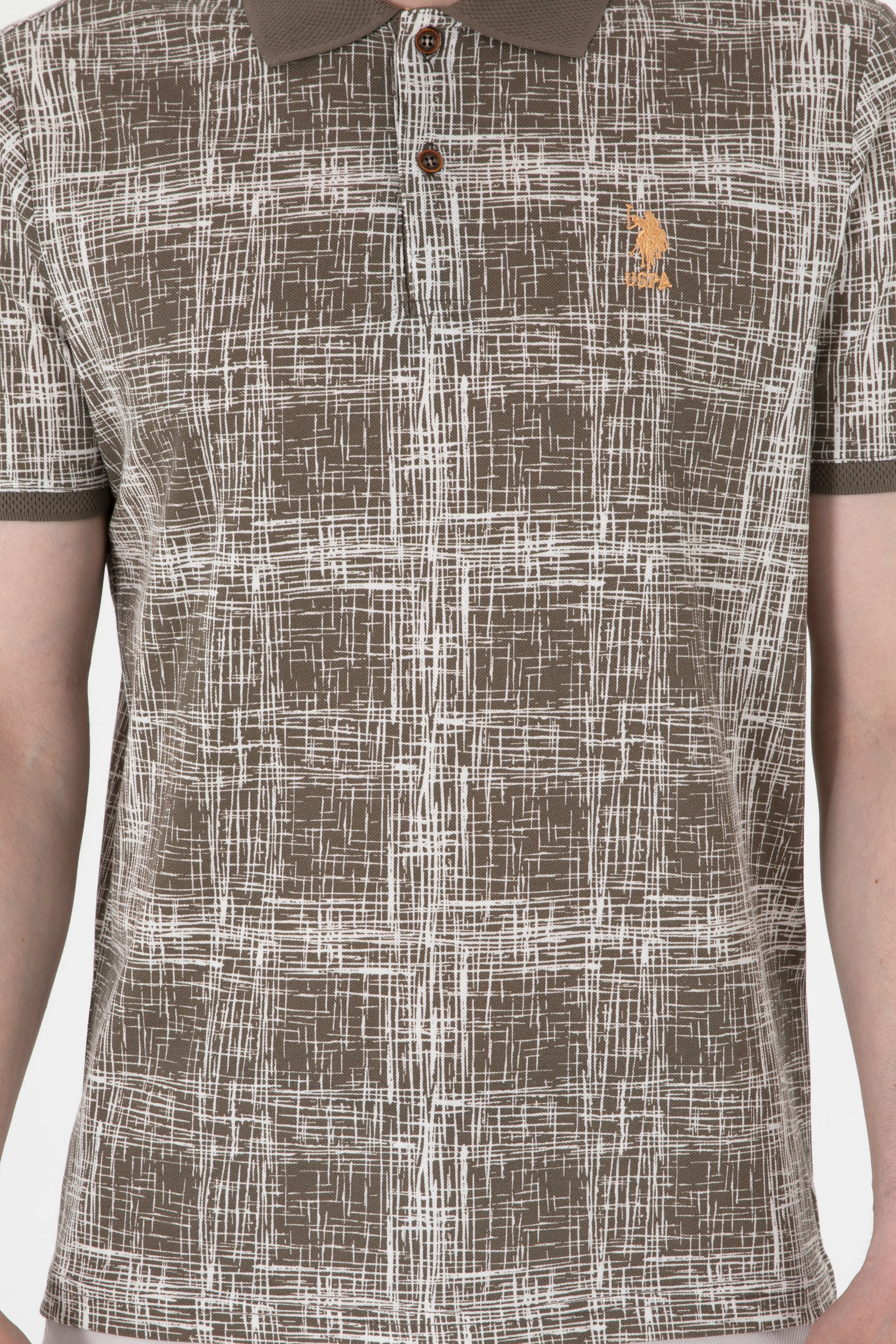 Erkek Regular Fit Polo Yaka Vizon Desenli Tişört - Image 6
