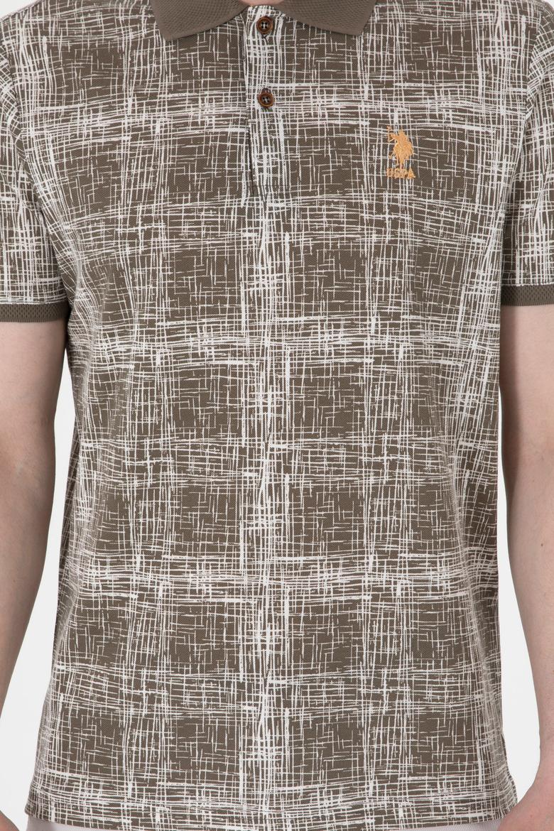 Erkek Regular Fit Polo Yaka Vizon Desenli Tişört - 50299641019