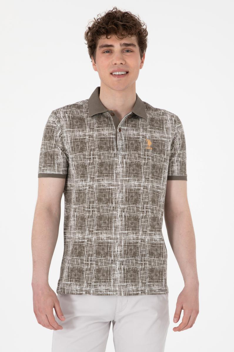 Erkek Regular Fit Polo Yaka Vizon Desenli Tişört