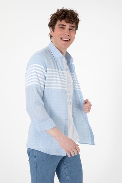 Erkek Açık Mavi Uzun Kollu Gömlek