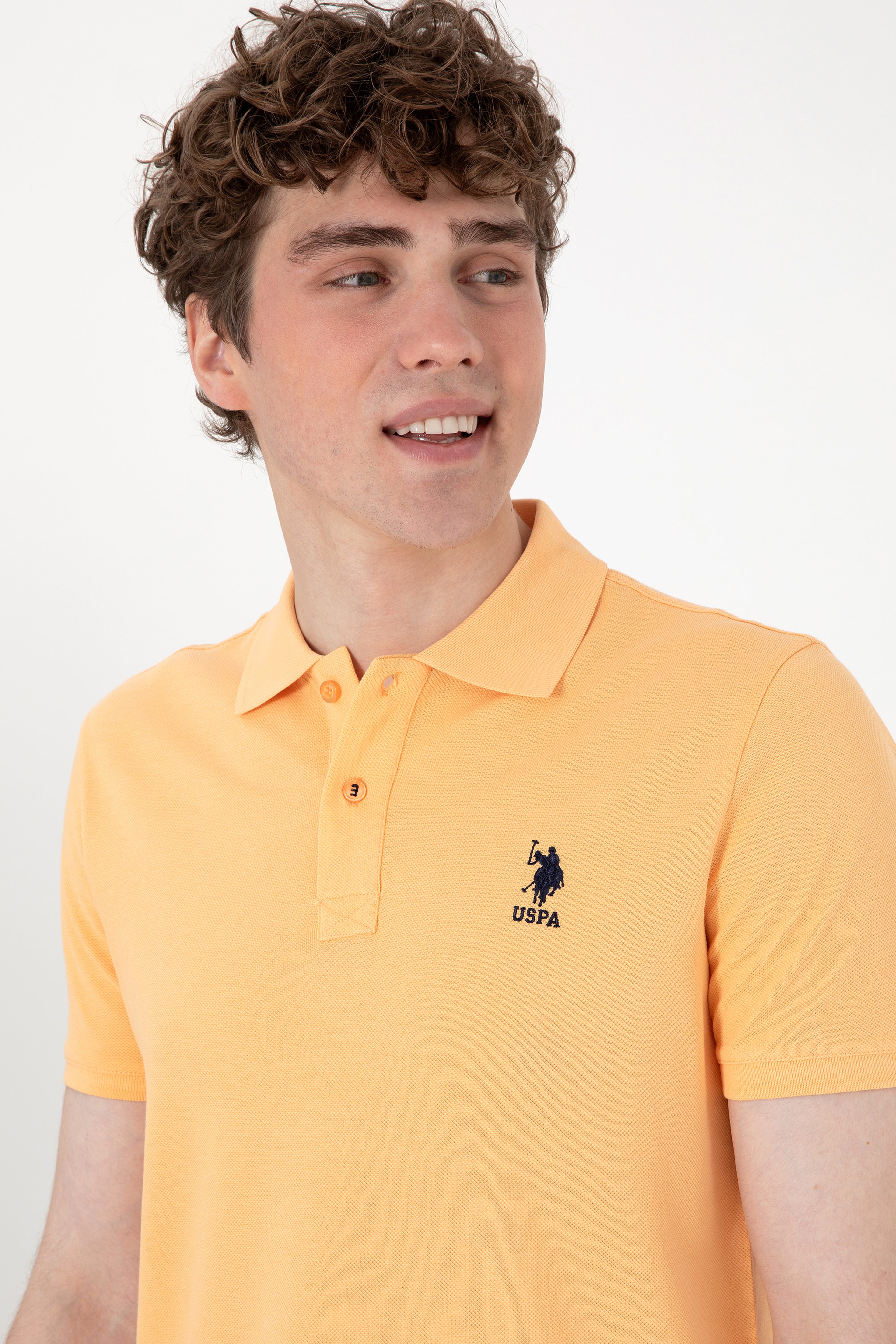 Erkek Slim Fit Polo Yaka Turuncu Basic Tişört