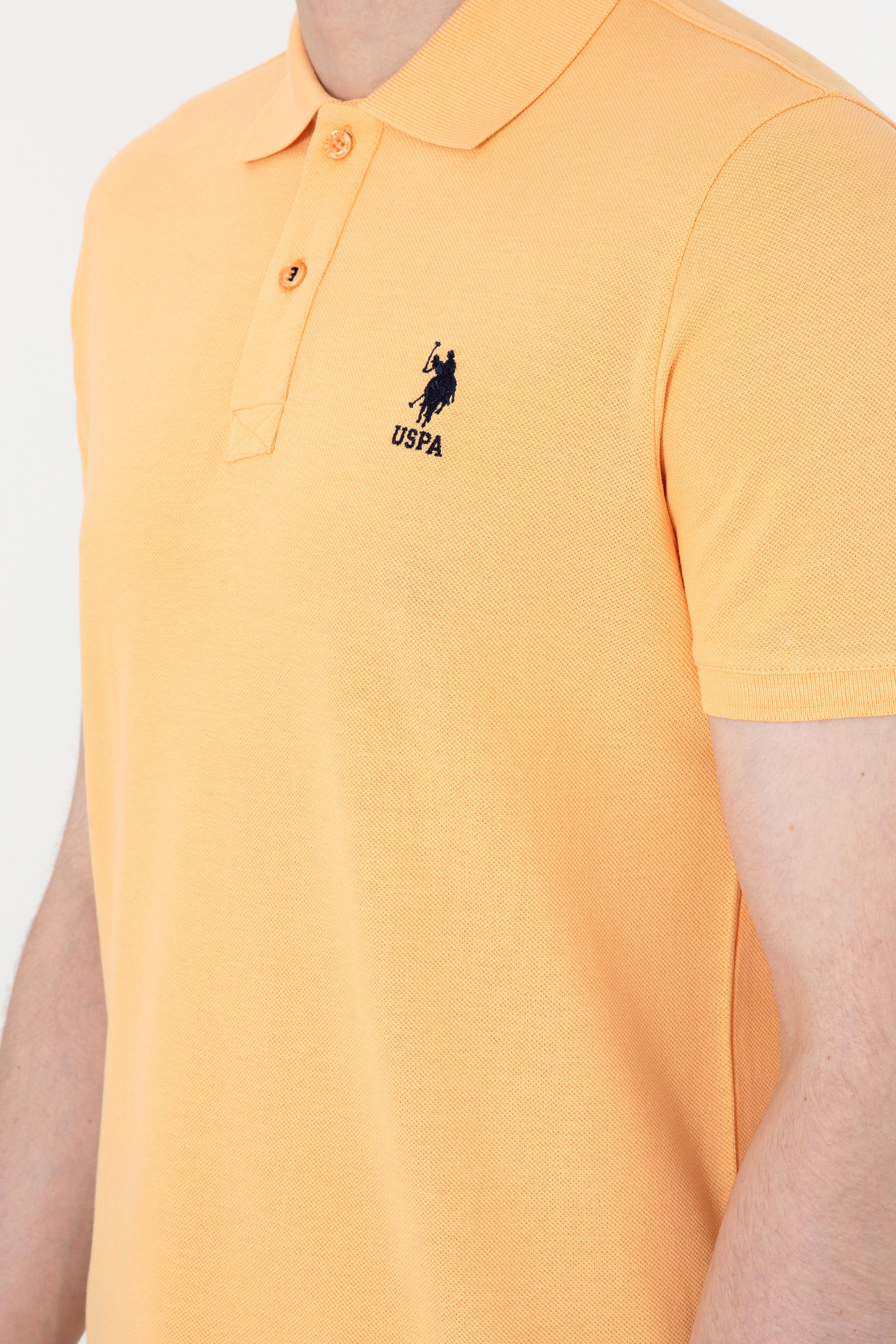 Erkek Slim Fit Polo Yaka Turuncu Basic Tişört