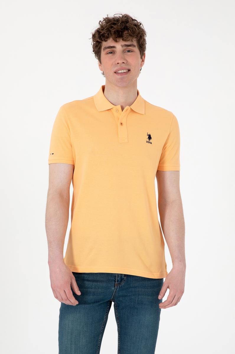 Erkek Slim Fit Polo Yaka Turuncu Basic Tişört