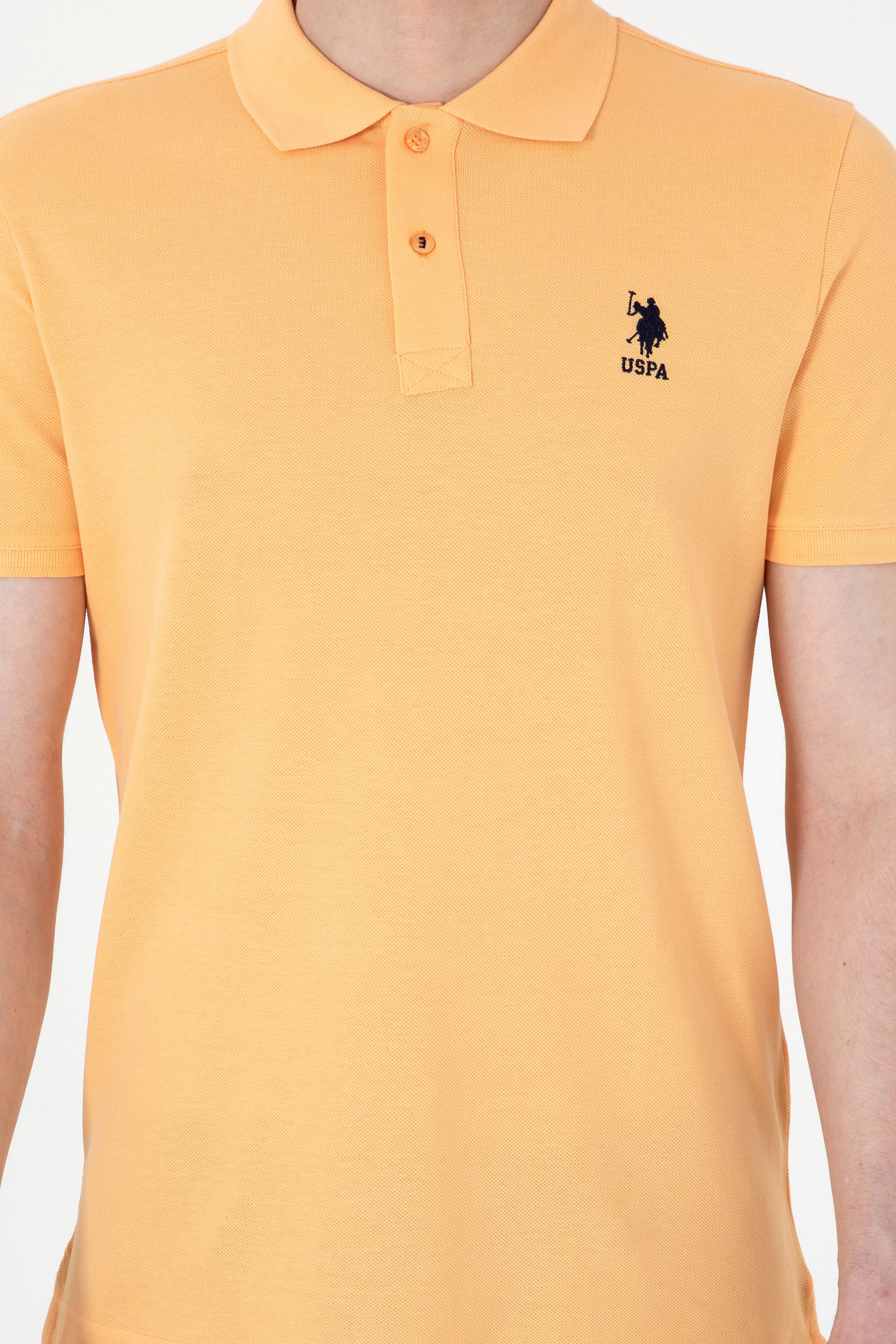 Erkek Slim Fit Polo Yaka Turuncu Basic Tişört - Image 6
