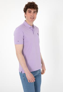 Erkek Slim Fit Polo Yaka Lila Basic Tişört - 50307699006