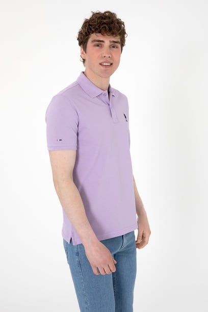 Erkek Slim Fit Polo Yaka Lila Basic Tişört