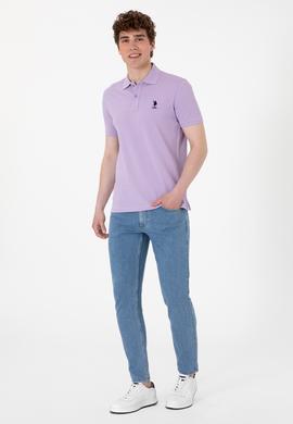 Erkek Slim Fit Polo Yaka Lila Basic Tişört - 50307699006