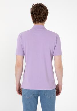Erkek Slim Fit Polo Yaka Lila Basic Tişört - 50307699006