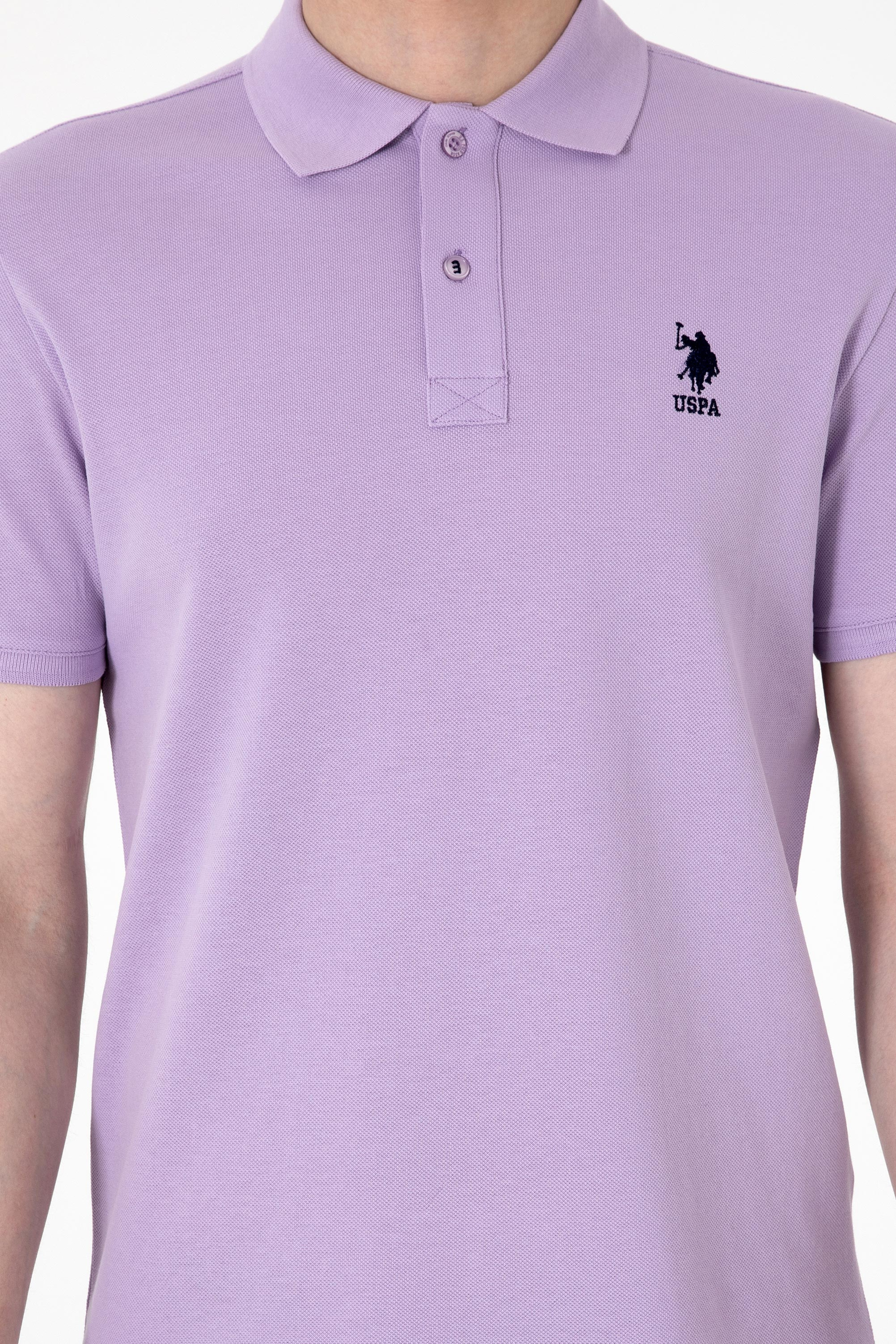 Erkek Slim Fit Polo Yaka Lila Basic Tişört - Image 6