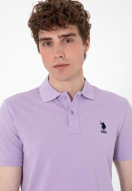 Erkek Slim Fit Polo Yaka Lila Basic Tişört - 50307699006